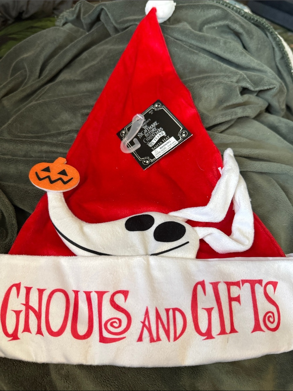 Nightmare Before Christmas Zero Ghouls and Gifts Red & White Halloween Santa Hat